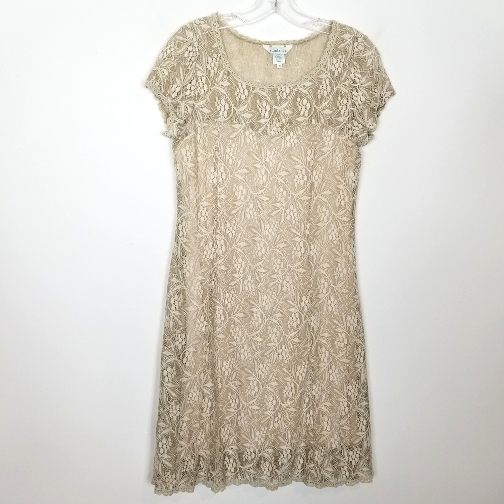 Sundance Women Lace Dress Sz M Cream Ivory Cap Sleeves Boho  Romantic‎